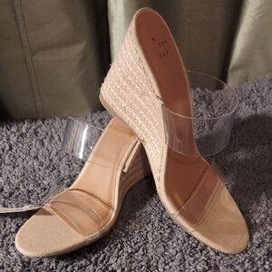 A New Day Beige Wedge Sandals with Clear Straps
